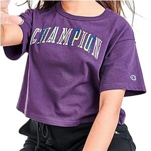Champion Double Vision Heritage Crop T-Shirt, Purple, Size Small, Athleisure